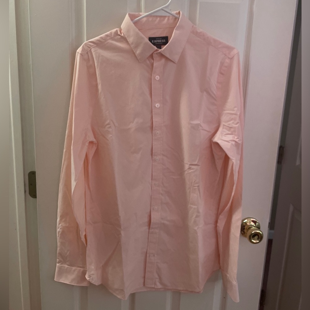Express Mens Extra Slim Fit Performance Dress Shirt Pink Size M (15-15 1/2)